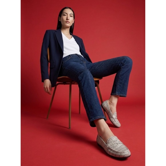 Rockport Shoes - Rockport Total Motion Croc Embossed Leather Penny Driving Loafers Cream Womens